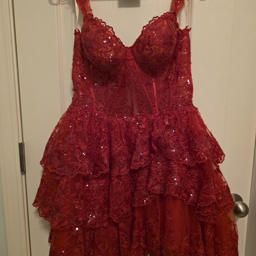 Sherri Hill Red Sequin Lace Mini Dress